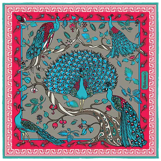 Peacock Paradise Pale Grey Pocket Square