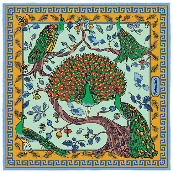 Peacock Paradise Light Mint Green Pocket Square