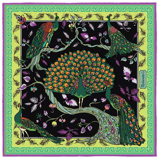 Peacock Paradise Black Pocket Square