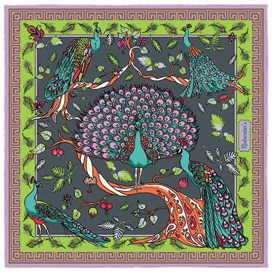 Peacock Paradise Dark Grey Pocket Square