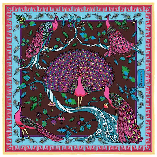 Peacock Paradise Brown Pocket Square