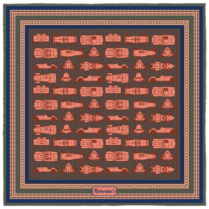 Racing Allegory Salmon and Reddish Brown Pocket Square