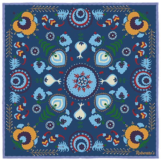 Turkish Pastoral Peacock Blue Pocket Square