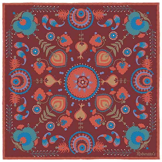 Turkish Pastoral Brown Red Pocket Square