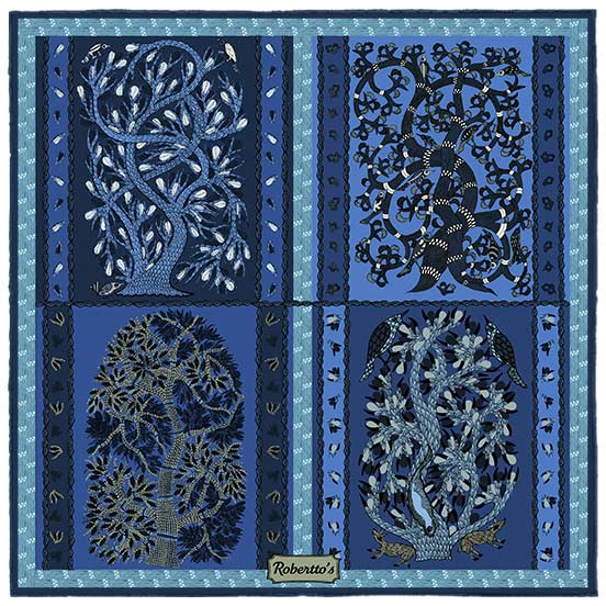 Woodland Symphony Navy Blue and Greyish Blue Pocket Square