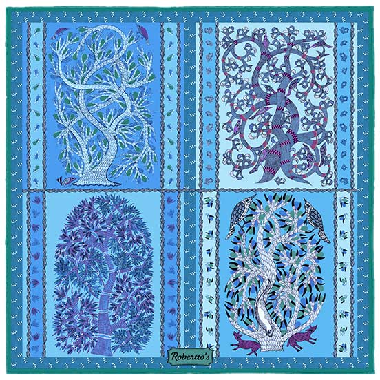 Woodland Symphony Blue and Sky Blue Pocket Square