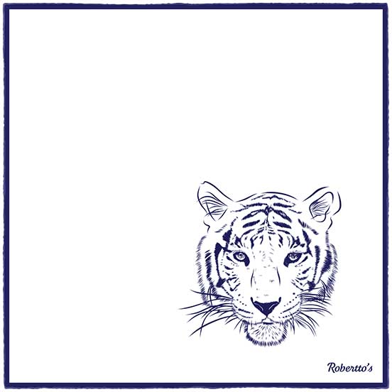 Tyger Shoestring Midnight Blue on White Pocket Square